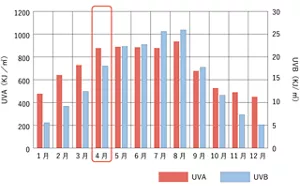 紫外線量の年間変動のグラフ