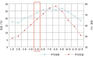 気温湿度の年間変動のグラフ