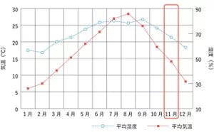 気温湿度の年間変動のグラフ