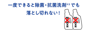 一度できると除菌・抗菌洗剤*3でも落とし切れない!