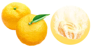 ゆずのイメージ画像。湯の色ナチュラルイエロー(色つき透明)を表す錠剤のイメージ画像