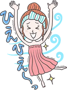 バブ爽快シャワーを使って、全身COOLでひえひえ~な状態になっている女性のイラスト