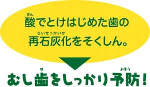 酸でとけはじめた歯の再石灰化をそくしん。むし歯をしっかり予防!