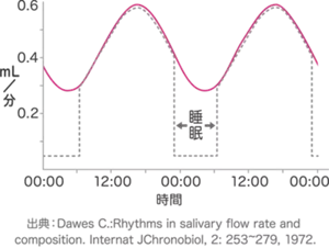 睡眠中の唾液分泌量は、起きている時の半分程度に減っています。