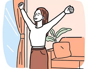 生活リズムが整っており、朝から身体の調子がよい女性のイラストイメージ