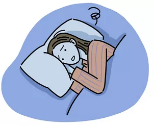 夜になってもなかなか眠れずにいる女性のイラストイメージ