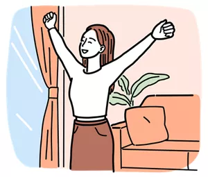 朝に日光を浴びる女性のイラストイメージ