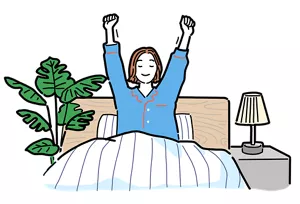 毎朝同じ時間に起きる女性のイラストイメージ