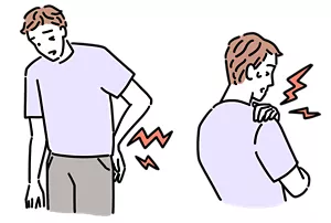腰痛や肩こりに悩んでいる男性のイラストイメージ