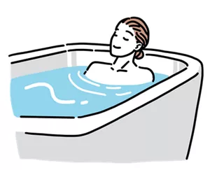 ぬるめのお湯に浸かってリラックスしている女性のイラストイメージ