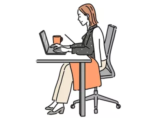 デスクワークをしている女性のイラストイメージ
