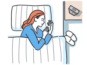 ベッドでゆっくり休んでいる女性のイラストイメージ