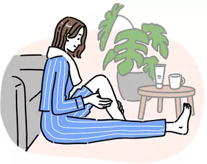 お風呂上がりにボディケアをしている女性のイラストイメージ