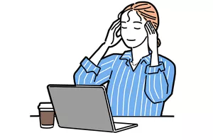作業の合間に目周りをマッサージしている女性のイラストイメージ