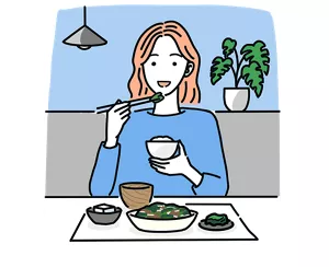 栄養バランスの取れた食事をしている女性のイラストイメージ