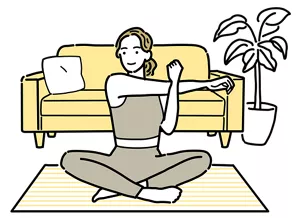 ストレッチをして身体をほぐしている女性のイラストイメージ