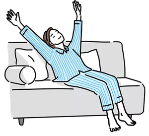 部屋でリラックスしている女性のイラストイメージ