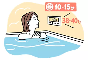 湯船に浸かってリラックスしている女性のイラストイメージ