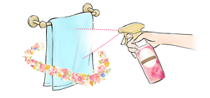 タオルもシュッとスプレーするだけのイメージのイラスト