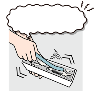 タンク内をブラシでこすり洗いしているイメージ