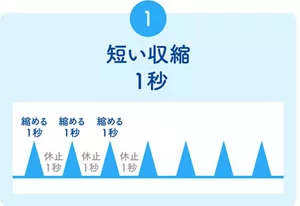短い収縮のイメージ。1秒ごとに収縮と休止を繰り返す。