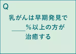 Q.乳がんは早期発見で__%以上の方が治癒する。 A.早期発見により治癒の可能性90%以上(※3)