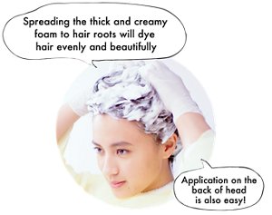 Spreading the thick and creamy foam to hair roots will dye hair evenly and beautifully Application on the back of head is also easy!