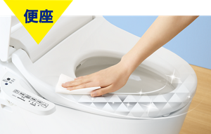 トイレットペーパーにスプレーして便座を拭いているイメージ