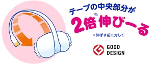 テープの中央部分が2倍(※)伸びーる(※伸ばす前に対して)GOOD DESIGN
