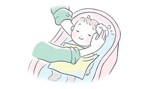 やさしく頭を洗う