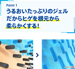 Point1 うるおいたっぷりのジェルだからヒゲを根元から柔らかくする!