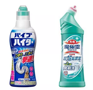 Toilet detergents for Japan (left) and for Taiwan (right), which differ in shape