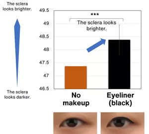Figure 3 Effect of eyeliner to make the whites of the eyes look brighter. Applying black eyeliner makes the sclera look brighter.