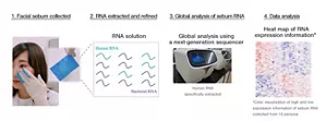 Figure 1. RNA monitoring process: Collection of facial sebum, extraction and refinement of RNA, analysis of data