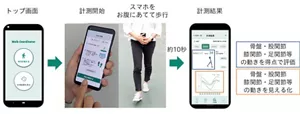 骨盤加速度データから歩いている様子を経時的に再現した時の骨盤や下肢関節の状態の例