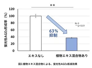 図2.植物エキス混合物による、蛍光性AGEs低減効果