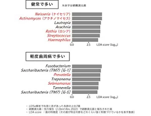 健常と軽度歯周病で多い菌のグラフ