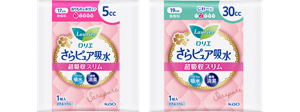 ロリエさらピュア吸水超吸収スリム5cc(17cm)、30cc(19cm)の商品サンプル画像。