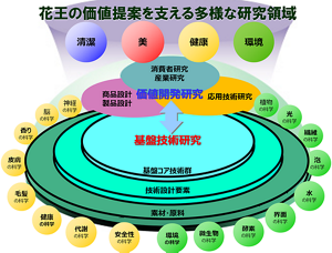 多種多様な商品を手掛ける花王は、研究領域も「衛生」「美」「健康」「環境」と幅広い。数理科学はこれらの研究開発を横断的に支えている。