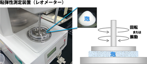 粘弾性測定装置は板の間にサンプルを挟んで回転させることで粘弾性を測る。