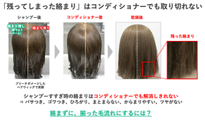 シャンプーのなで洗いによって残ってしまった絡まりは、コンディショナーでも解消しきれない。