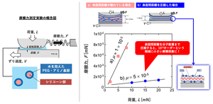 BIPAによる摩擦力を詳細に研究すると、挟まった水分子が一つから二つという極限条件で、世界最高レベルの低い摩擦力を示すことが分かった。