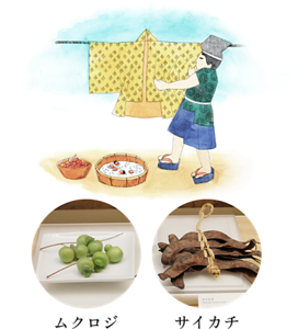 「ムクロジ」「サイカチ」で洗濯をする平安時代の男性のイメージイラスト