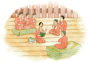 投獄された武士仲間に石けんの技術を伝える榎本武揚のイメージイラスト