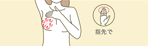 イラスト:指先でマッサージするようにバスト全体をこまかくチェック