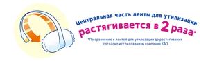 Центральная часть ленты для утилизации растягивается в 2 раза* *По сравнению с лентой для утилизации до растягивания (согласно исследованиям компании КАО)