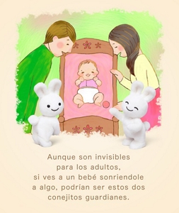 Aunque son invisibles para los adultos, si ves a un bebé sonriendole a algo, podrían ser estos dos conejitos guardianes.