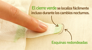 El cierre verde se localiza fácilmente incluso durante los cambios nocturnos. Esquinas redondeadas