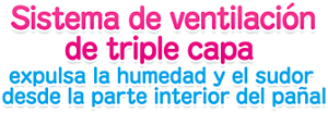 Sistema de ventilación de triple capa expulsa la humedad y el sudor desde la parte interior del pañal