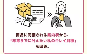 商品に同梱される案内状から、「年末までに叶えたい私のキレイ目標」を回答して応募完了!